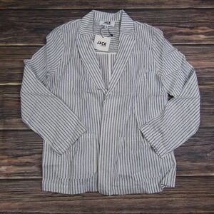 Jack BB Dakota NEW Mens Medium Blue White Striped Linen Collared Shirt